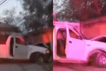 Impactante choque en Tlaltizapán: Camioneta arrolla a motociclista y se incrusta en barda de secundaria